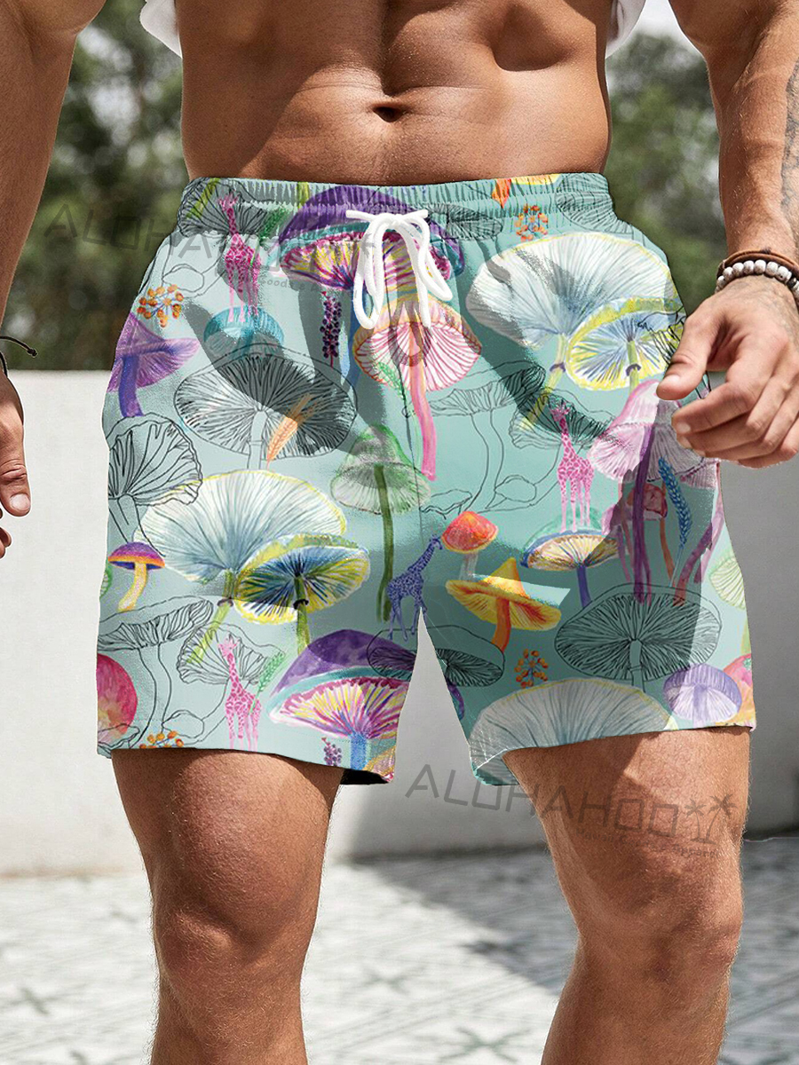 Men's Shorts Holiday Mushroom Print Beach Shorts
