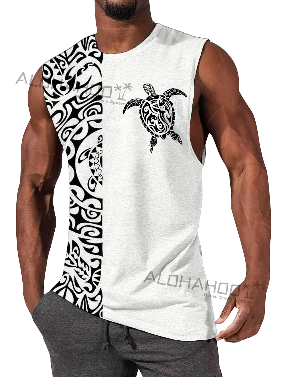 Men's T-Shirt Muscle Man Athletic Rambler Vintage Turtle Print Top Sleeveless T-Shirt