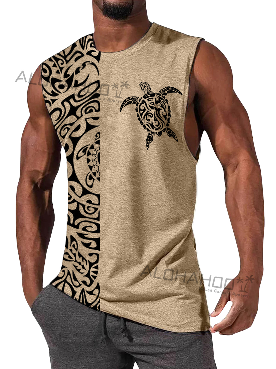 Men's T-Shirt Muscle Man Athletic Rambler Vintage Turtle Print Top Sleeveless T-Shirt