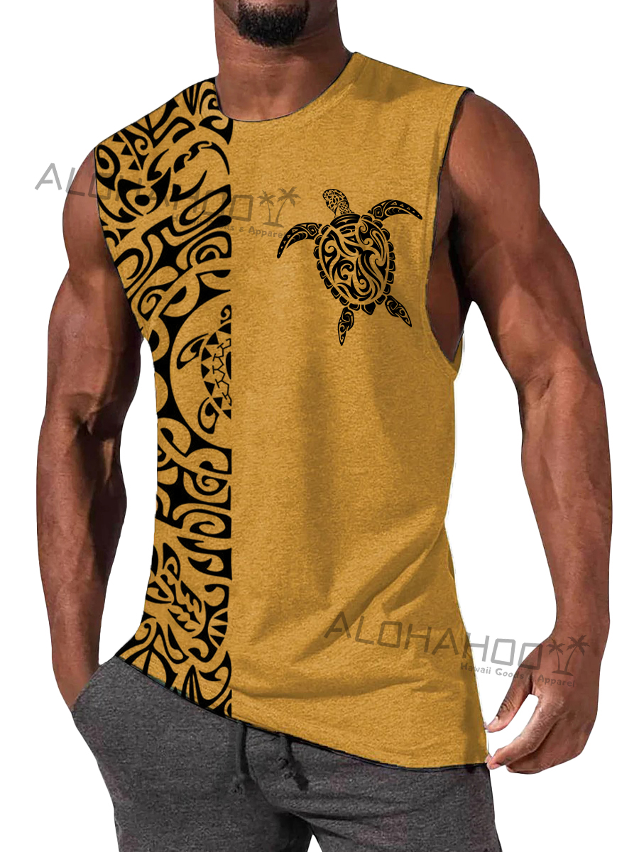 Men's T-Shirt Muscle Man Athletic Rambler Vintage Turtle Print Top Sleeveless T-Shirt