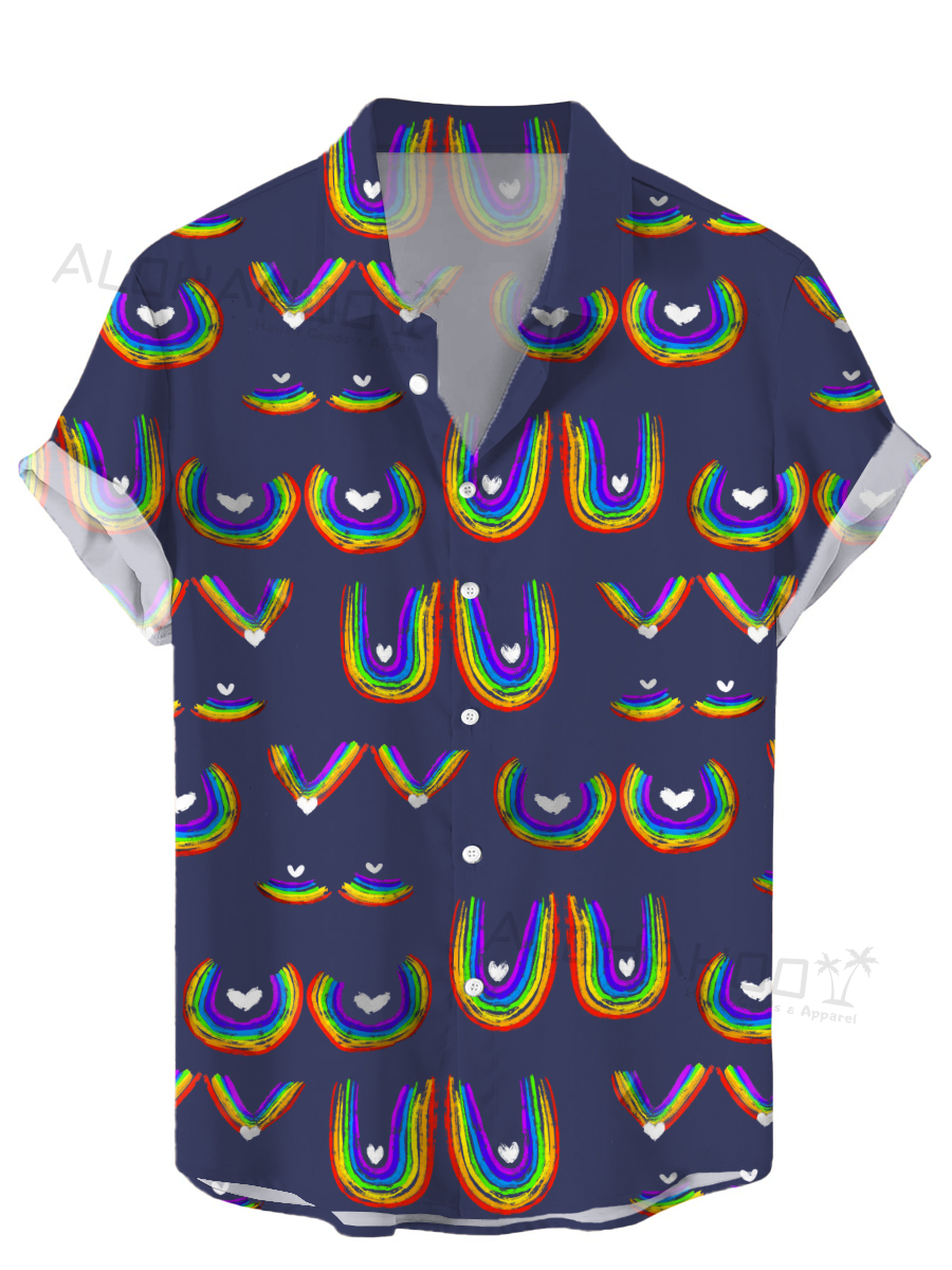 Men's Hawaiian Shirts Rainbow Boobs Pattern Easy Care Short-Sleeved Shirt