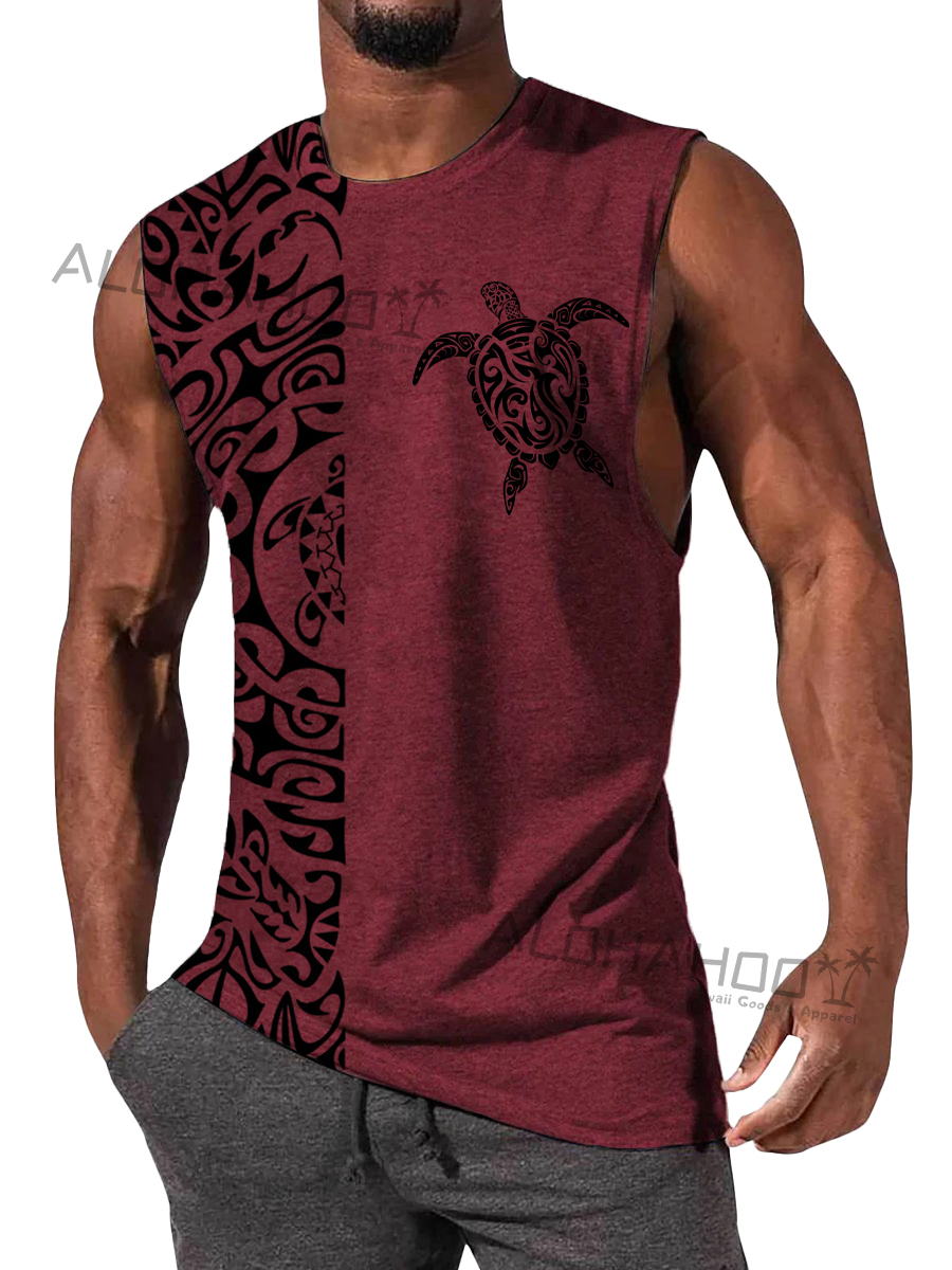 Men's T-Shirt Muscle Man Athletic Rambler Vintage Turtle Print Top Sleeveless T-Shirt