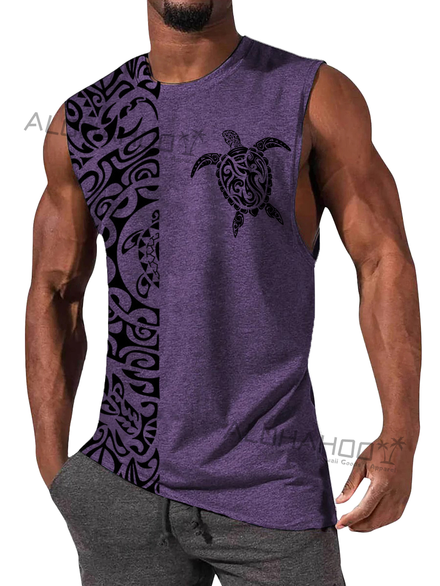 Men's T-Shirt Muscle Man Athletic Rambler Vintage Turtle Print Top Sleeveless T-Shirt