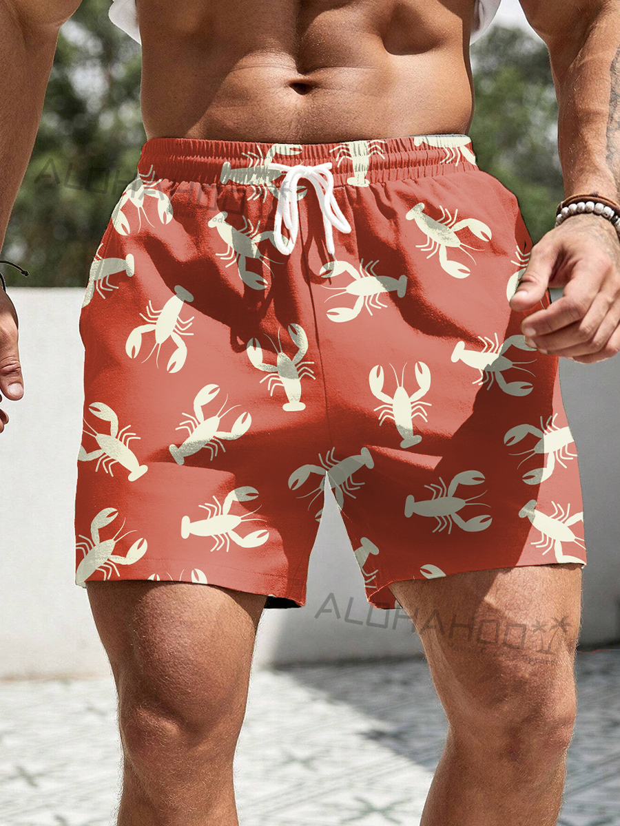 Men's Shorts Holiday Lobster Print Beach Shorts