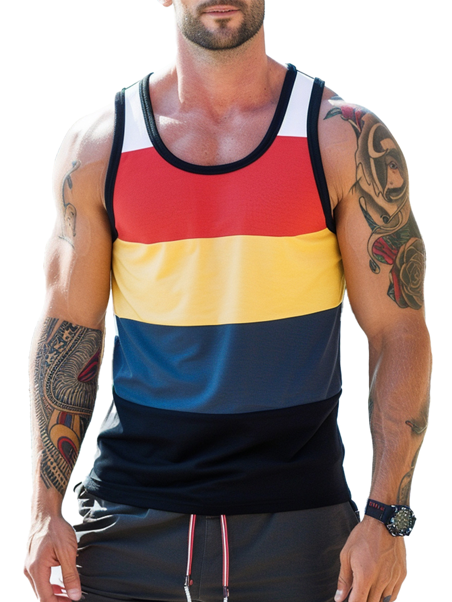 Men's Sleeveless T-shirt Muscle Tank Top Multicolor Stripes Shirt