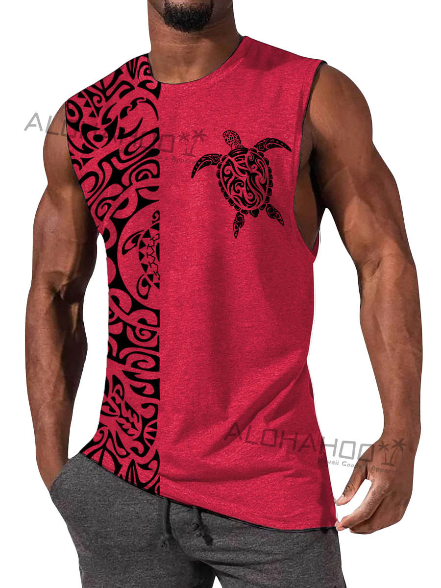 Men's T-Shirt Muscle Man Athletic Rambler Vintage Turtle Print Top Sleeveless T-Shirt