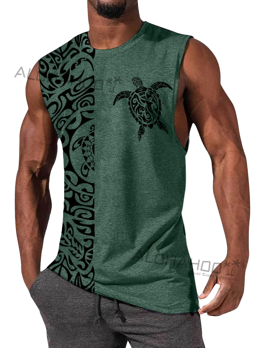 Men's T-Shirt Muscle Man Athletic Rambler Vintage Turtle Print Top Sleeveless T-Shirt