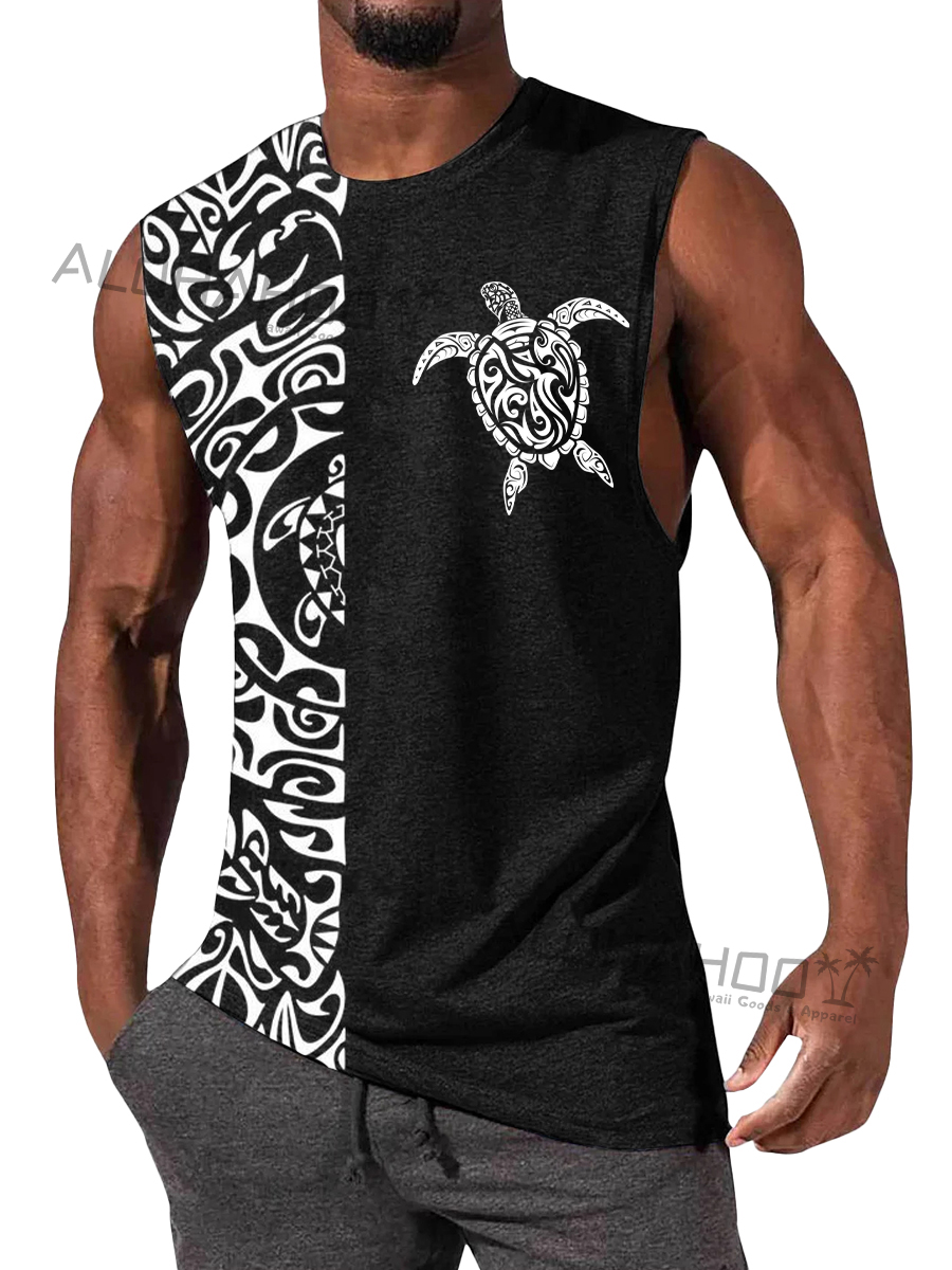 Men's T-Shirt Muscle Man Athletic Rambler Vintage Turtle Print Top Sleeveless T-Shirt