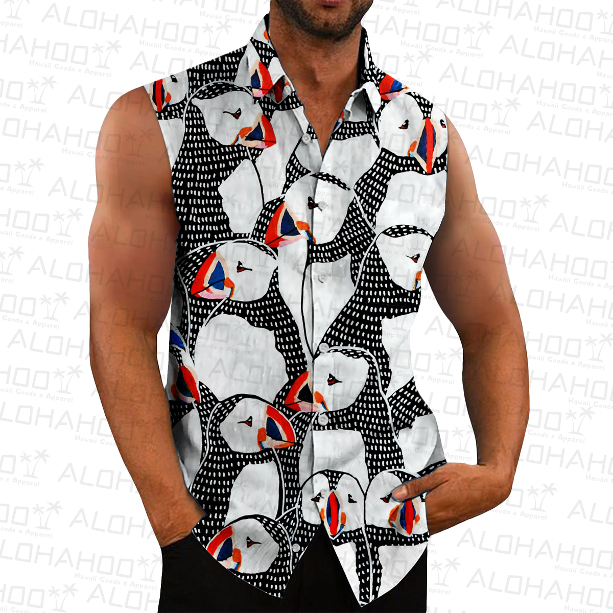 Men's Hawaiian Shirts Penguin Print Sleeveless Shirts