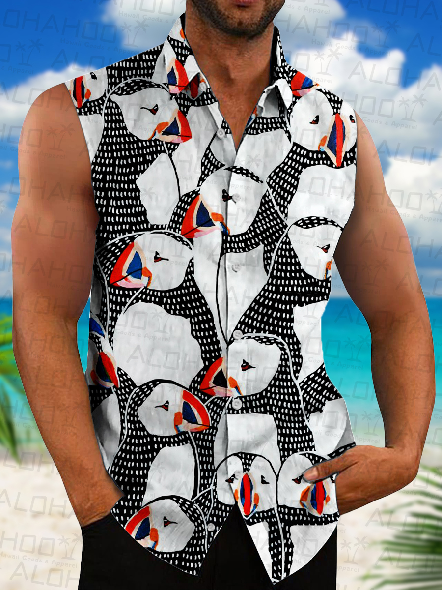 Men's Hawaiian Shirts Penguin Print Sleeveless Shirts