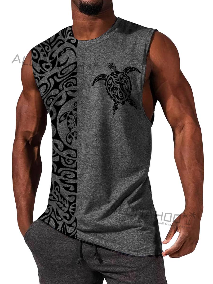 Men's T-Shirt Muscle Man Athletic Rambler Vintage Turtle Print Top Sleeveless T-Shirt