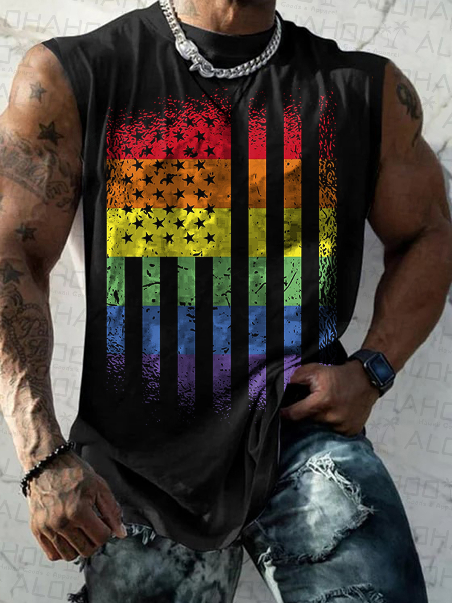 Men's Tank Top Pride Flag Art Print Crew Neck Tank T-Shirt