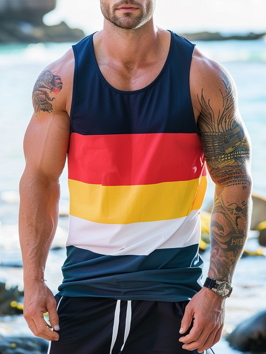 Men's Sleeveless T-shirt Muscle Tank Top Multicolor Stripes Tank Top