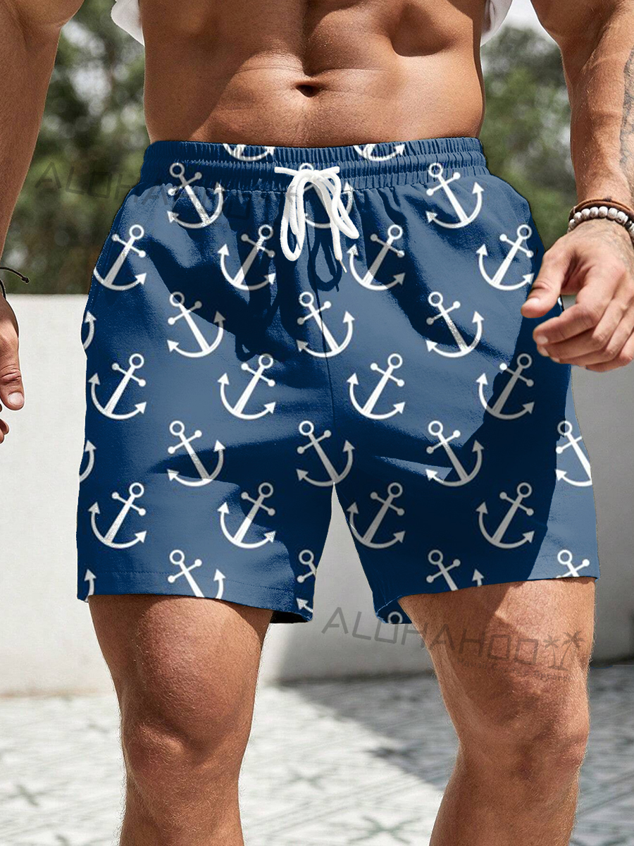 Men's Shorts Holiday Nautical Anchor Print Beach Shorts
