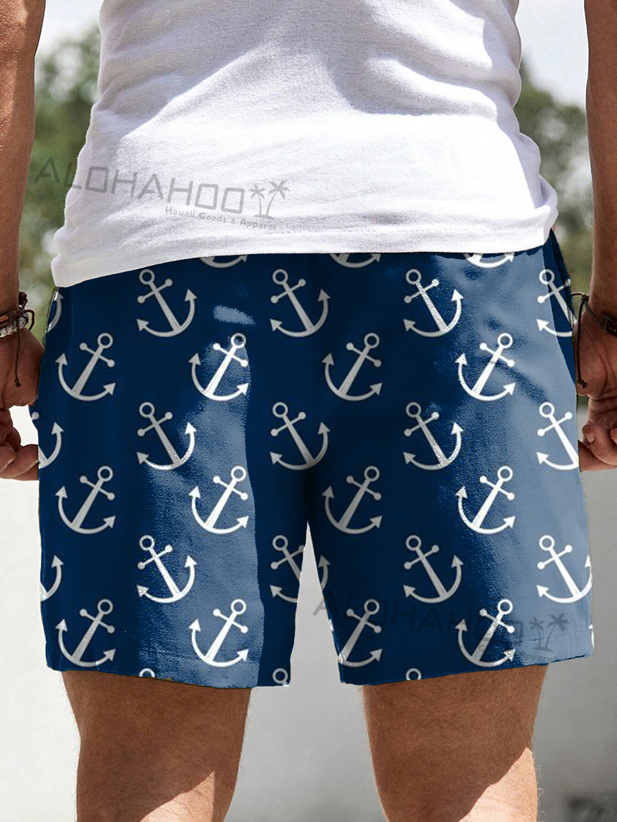 Men's Shorts Holiday Nautical Anchor Print Beach Shorts