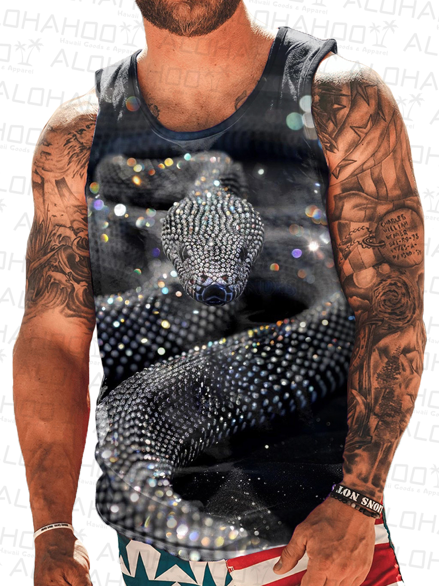 Men's Diamond Snake Art Print Crew Neck Tank Top Muscle Tee
