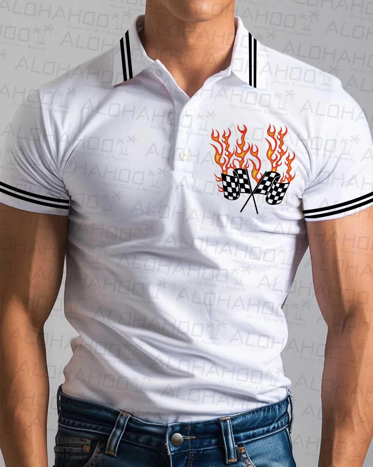 Men's Racing Flame Print Polo Shirt