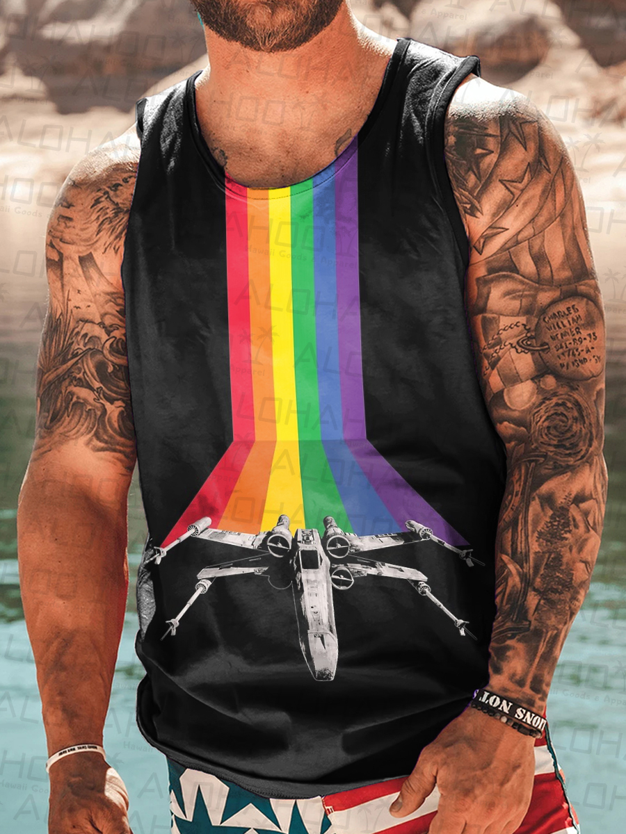 Men's Tank Top Pride Rainbow Space Art Print Crew Neck Tank T-Shirt Muscle Tee