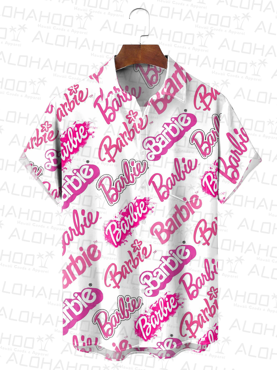 Men's Hawaiian Shirt Print Pink Doll Style Beach Easy Care Short Sleeve Shirt
