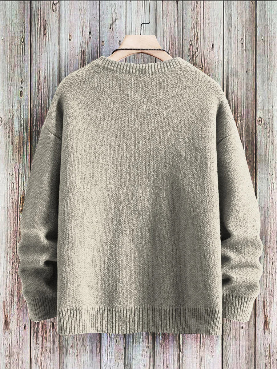 Men's Sweater Cute Cat Art Pattern Print Casual Knit Pullover Sweater