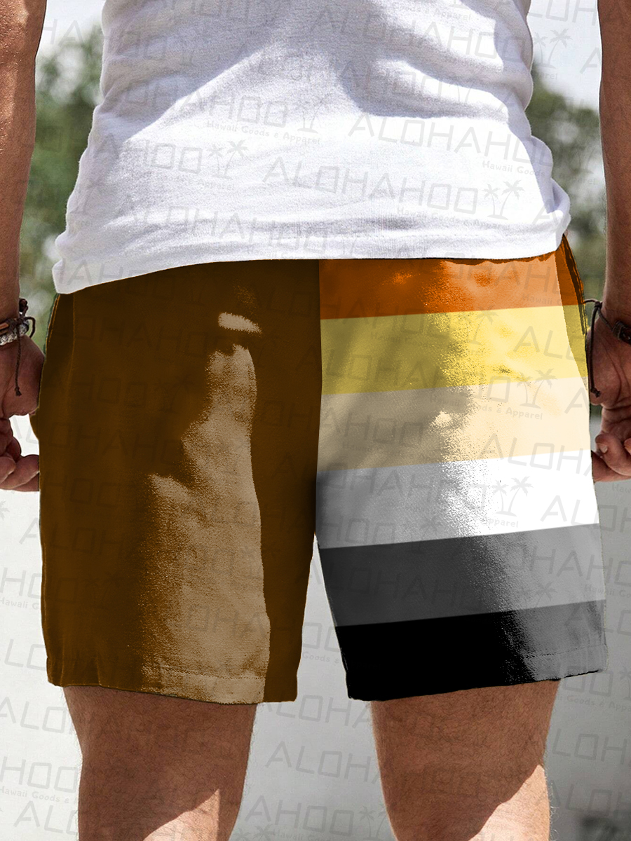 Men's Shorts Holiday Rainbow Stripes Print Beach Shorts