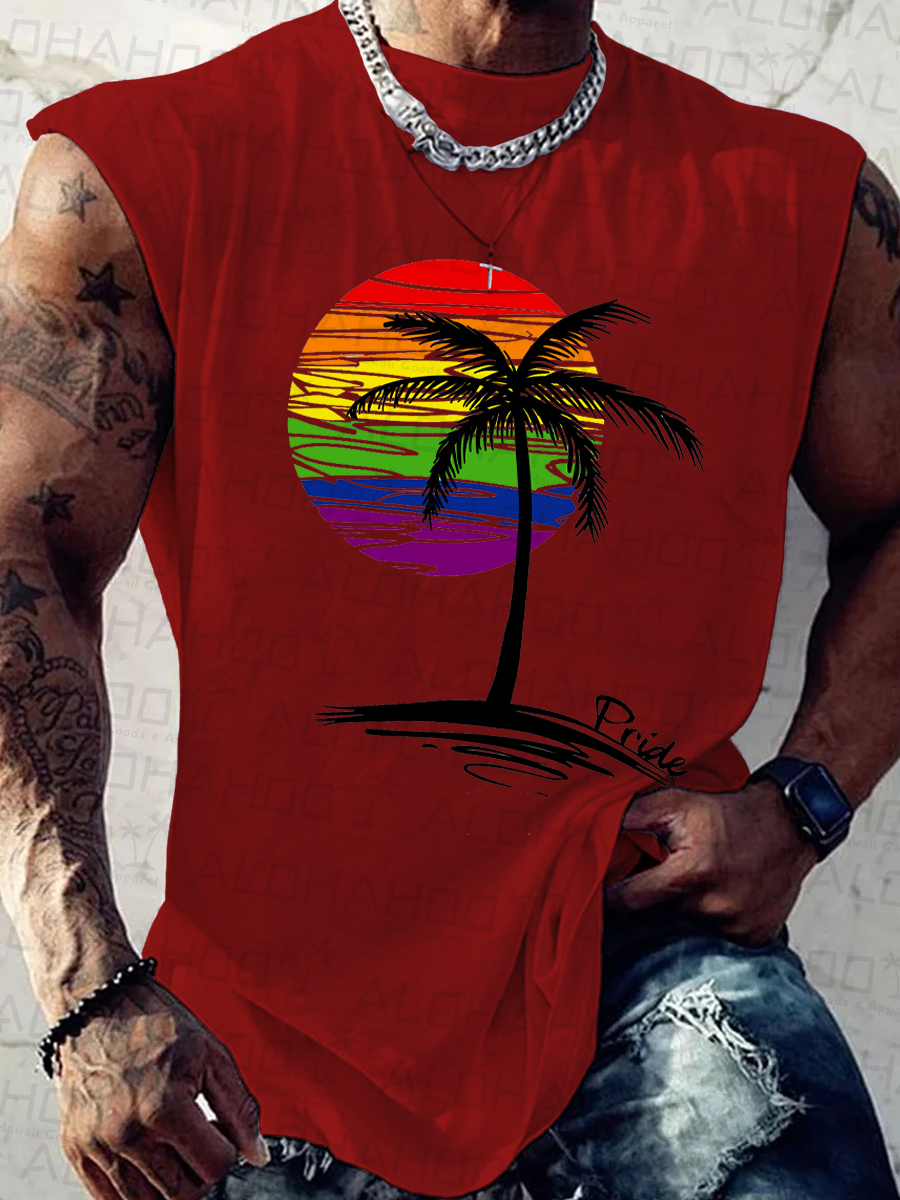 Men's Tank Top Pride Coconut Tree Art Print Crew Neck Tank T-Shirt