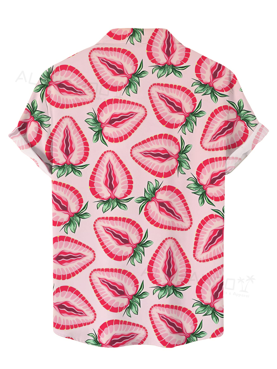 Men's Hawaiian Shirts Fruit Strawberry Print Short Sleeve Shirt