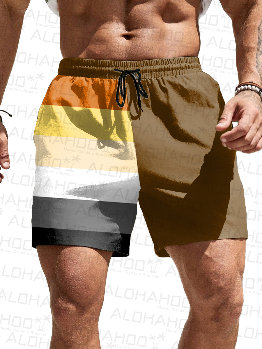 Men's Shorts Holiday Rainbow Stripes Print Beach Shorts