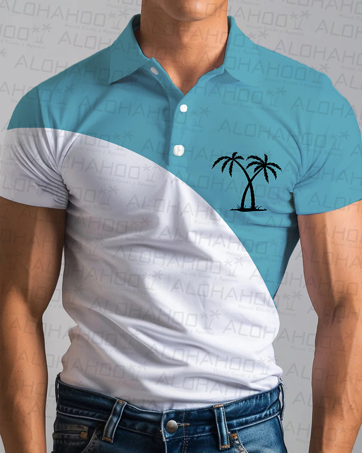 Men's Basic Coconut Tree Print Polo Shirt