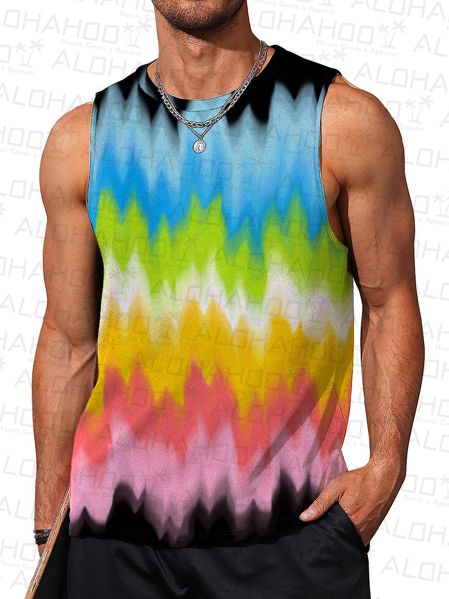 Men's Sleeveless T-shirt Gradient Color Pattern Muscle Tank Top Shirt
