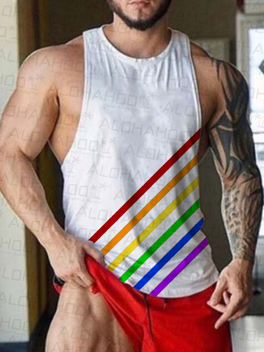 Men's Pride Rainbow Stripes Art Print Tank Top Muscle Tee
