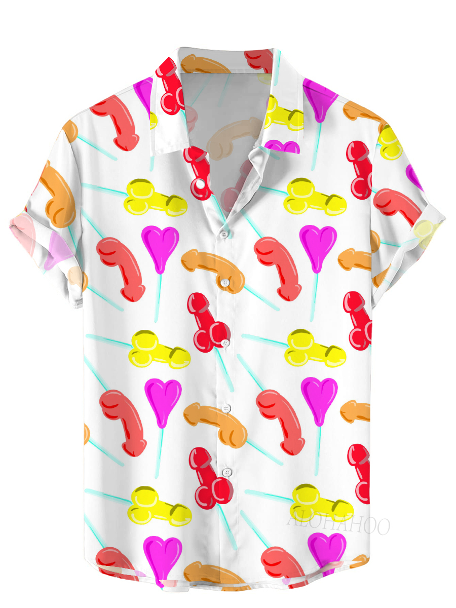 Men's Hawaiian Fun Cock Lollipop Pattern Shirts Aloha Shirts
