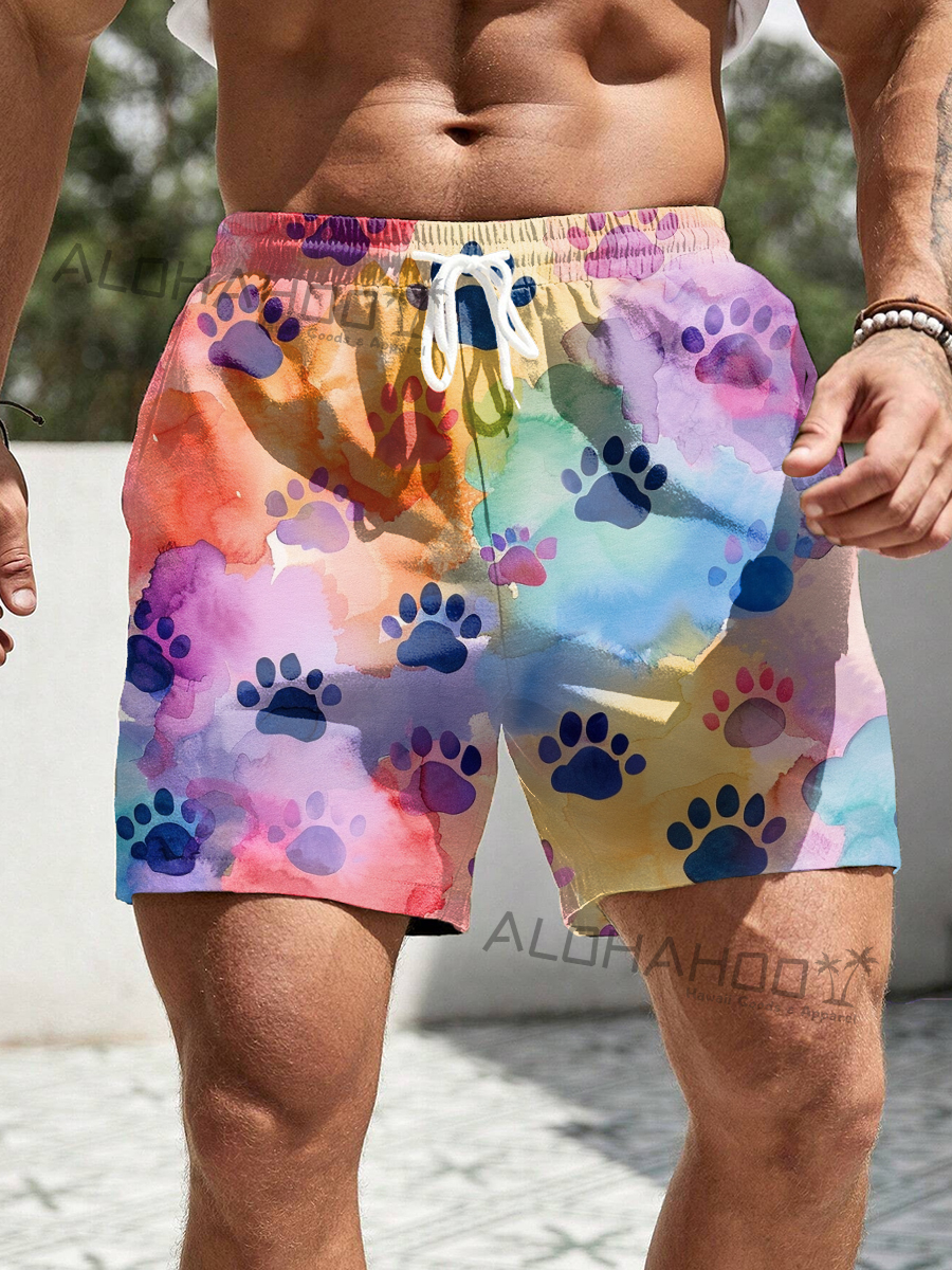 Alohahoo X Artist  Holiday Pride Rainbow Bear Claw Print Beach Shorts