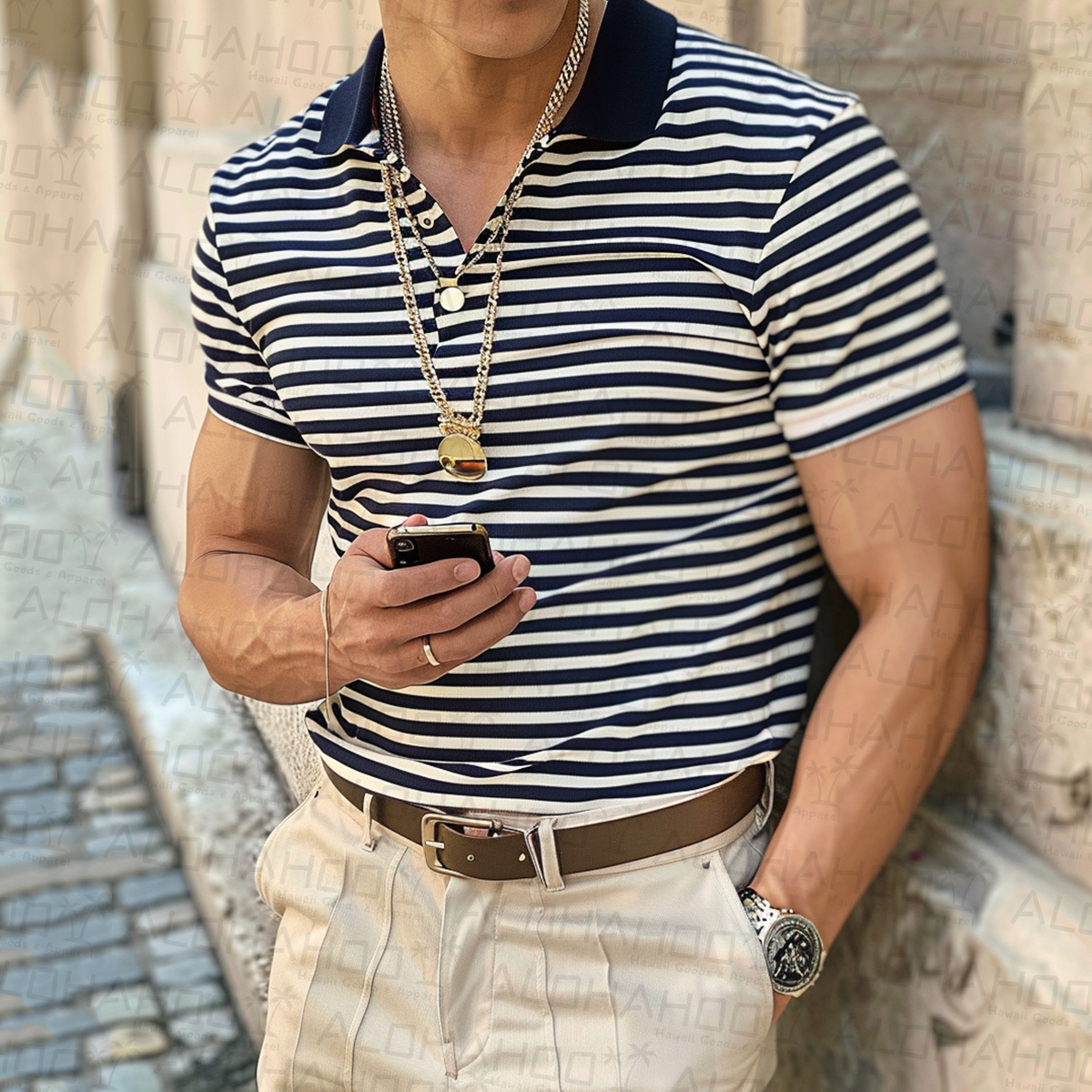 Men's Navy Stripes Polo Shirt