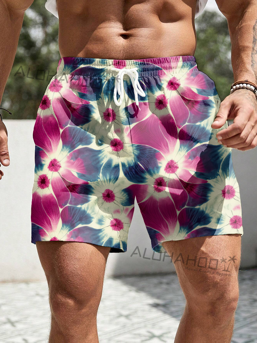 Holiday Tie-dye Floral Print Beach Shorts