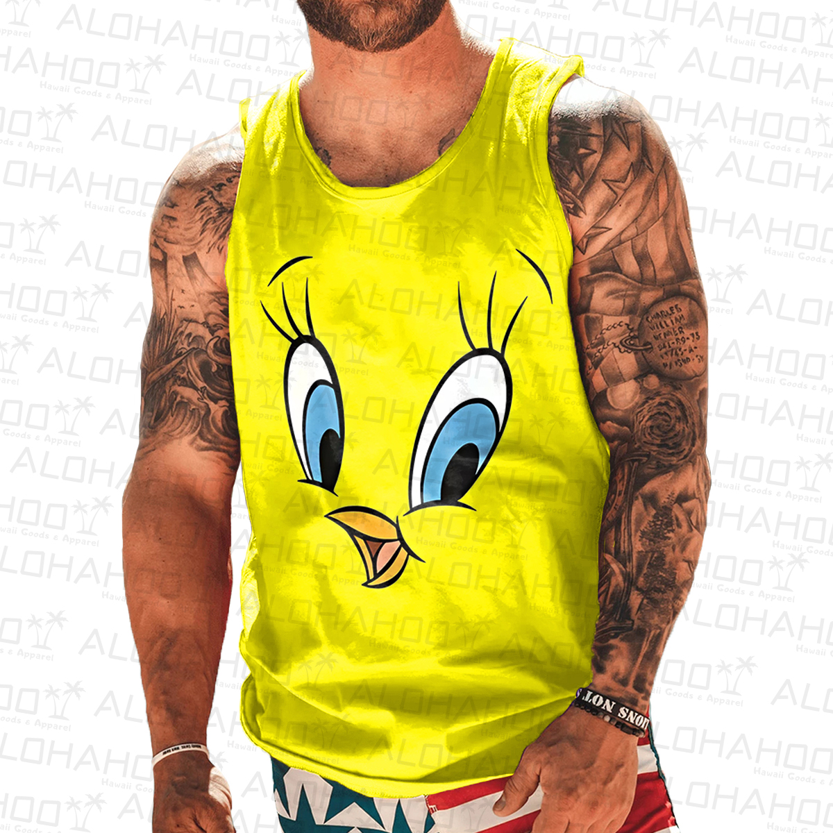 Men's Tank Top Nostalgic Cartoon Art Print Crew Neck Tank T-Shirt