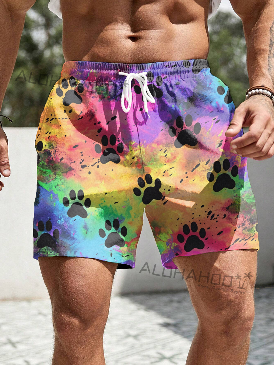 Alohahoo X Artist  Holiday Rainbow Pride Bear Claws Print Beach Shorts