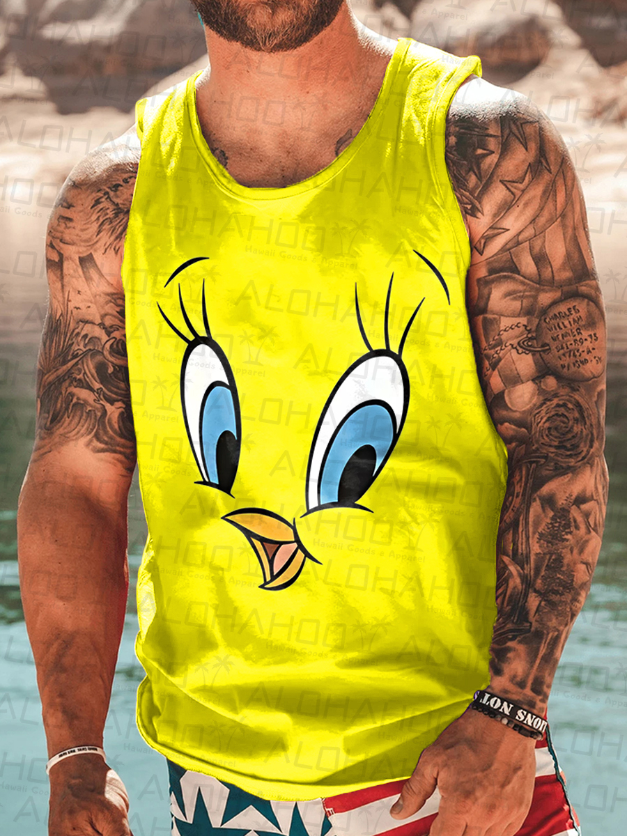 Men's Tank Top Nostalgic Cartoon Art Print Crew Neck Tank T-Shirt