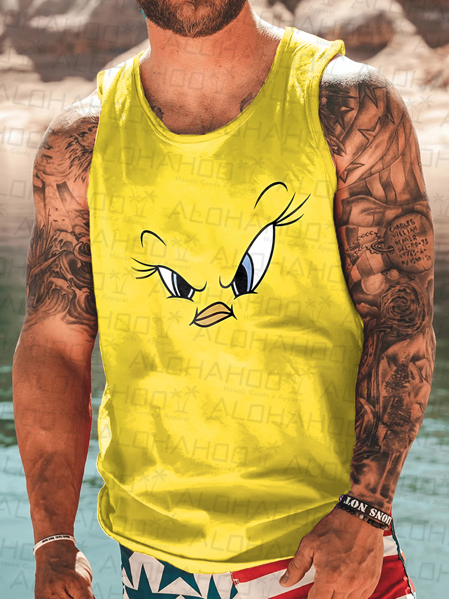 Men's Tank Top Nostalgic Cartoon Art Print Crew Neck Tank T-Shirt