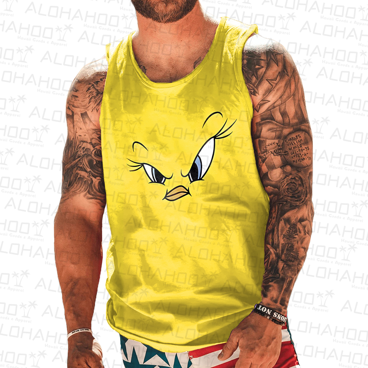 Men's Tank Top Nostalgic Cartoon Art Print Crew Neck Tank T-Shirt