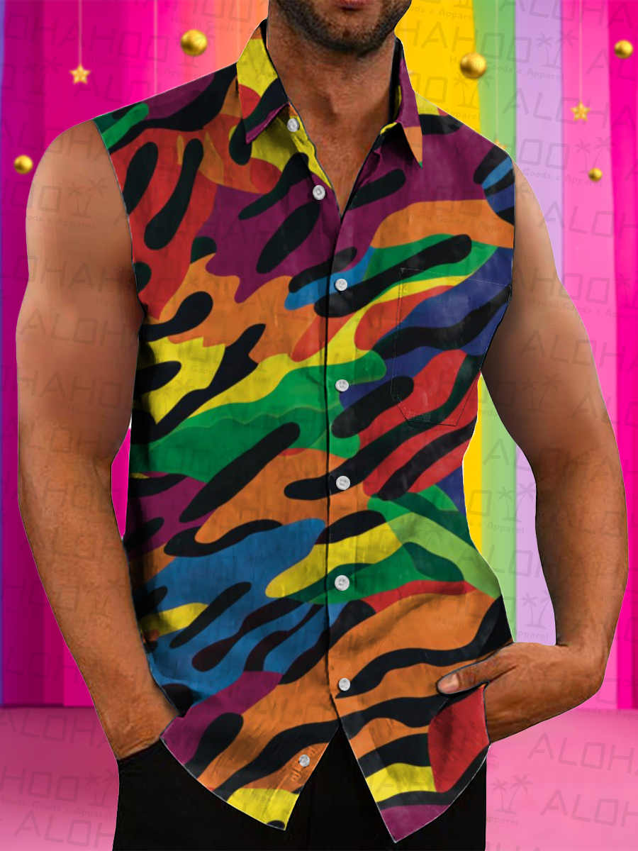 Men's Hawaiian Shirts Colorful Pride Art Print Sleeveless Shirts