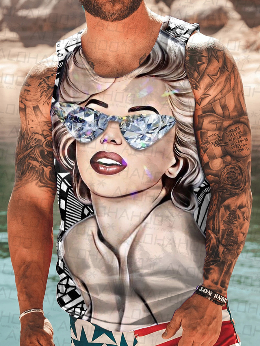 Men's Tank Top Nostalgic Charming Star Art Print Crew Neck Tank T-Shirt