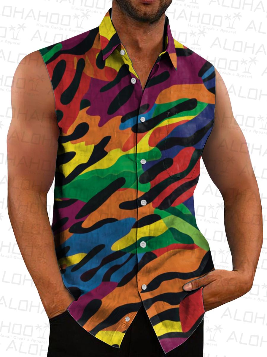 Men's Hawaiian Shirts Colorful Pride Art Print Sleeveless Shirts