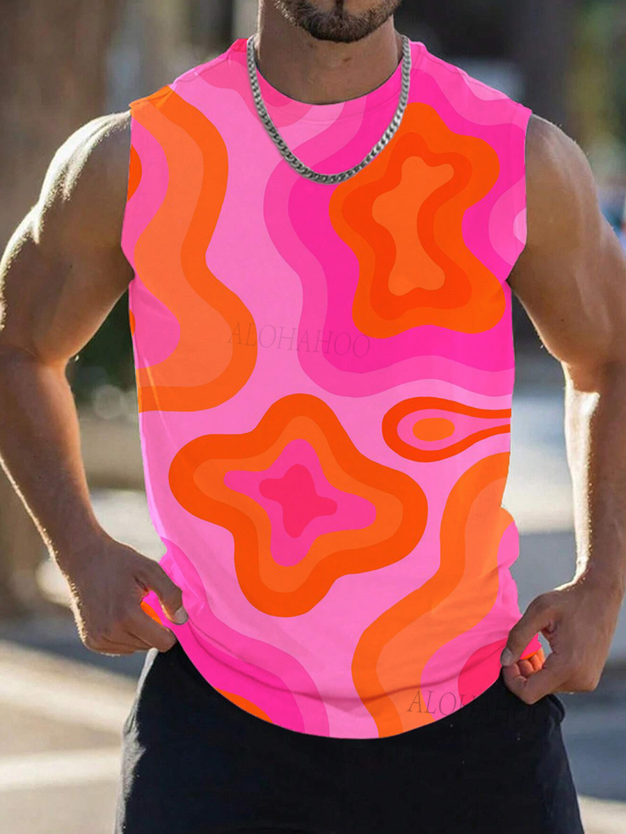 Men's Tank Top Doll Pink Style Floral Print Cozy Sleeveless T-Shirt