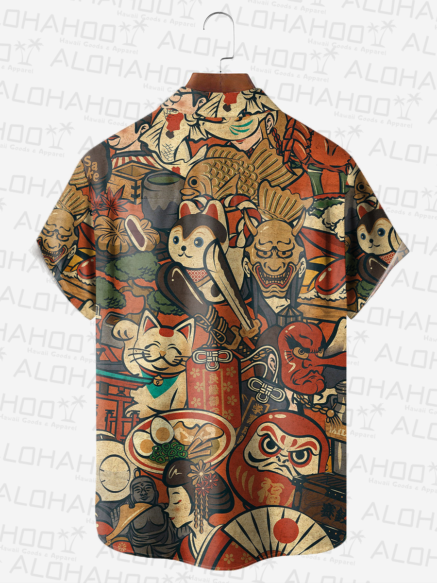Men's Hawaiian Shirt Japanese Style Art Print Beach Easy Care Short Sleeve Shirt