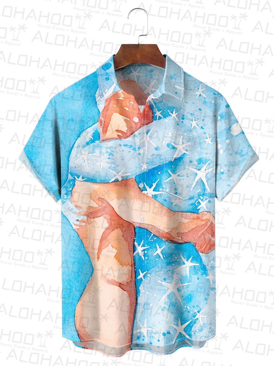 Hawaiian Hug Art Print Chest Pocket Casual Shirt