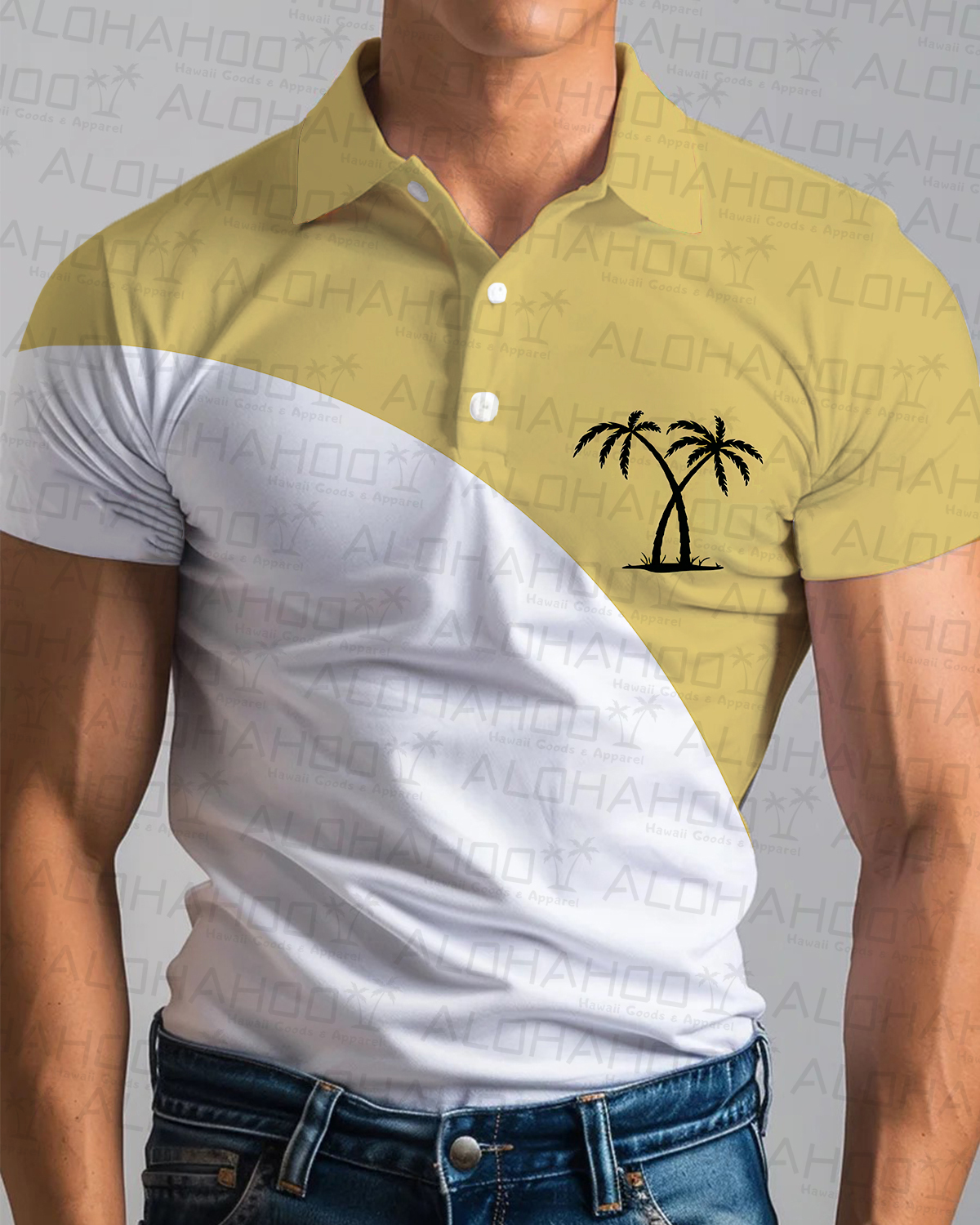 Men's Basic Coconut Tree Print Polo Shirt