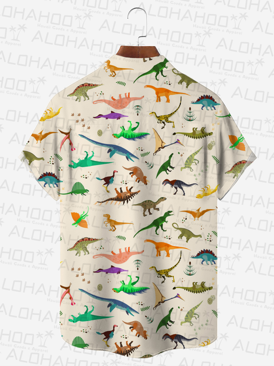 Moisture-wicking Dinosaur Chest Pocket Hawaiian Shirt