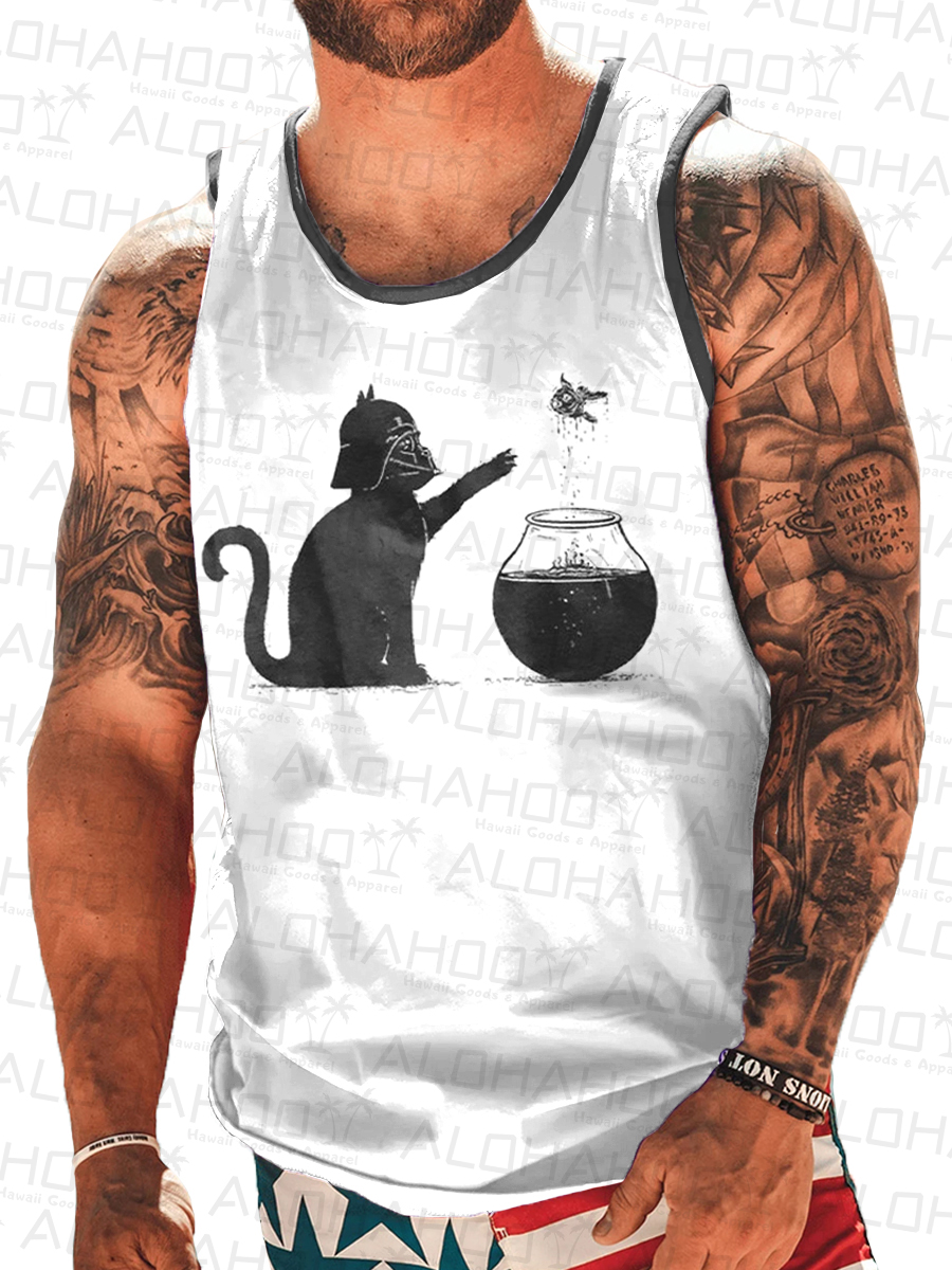 Men's Fun Black Cat Art Pattern T-Shirt