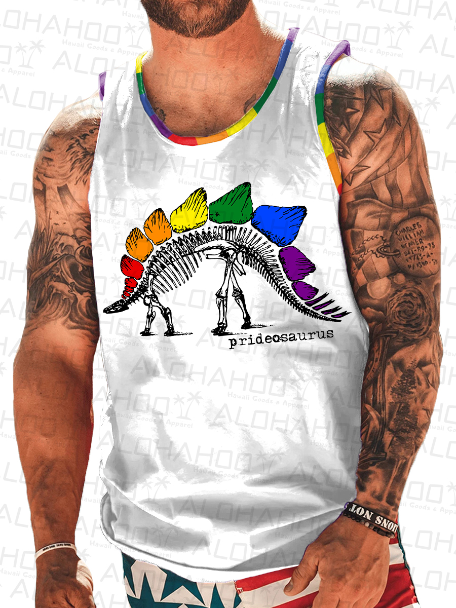 Men's Tank Top Pride Dinosaur Art Print Crew Neck Tank T-Shirt